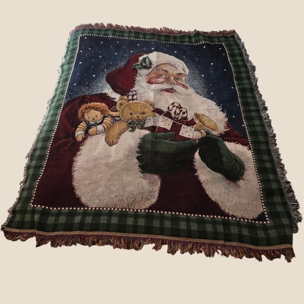 American Weavers Santa Christmas Woven Throw Blanket Tapestry Fringe